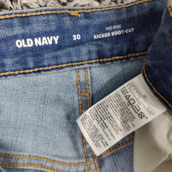 Old Navy Women Western Boho Kicker Boot-Cut Jeans Plus 30 Blue Mid-Rise Stretch - Picture 6 of 11